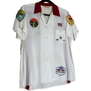 Nat Nast Shirt Womens XS 50s 60s Bowl League Champion WIBC Patches Bowling VTG